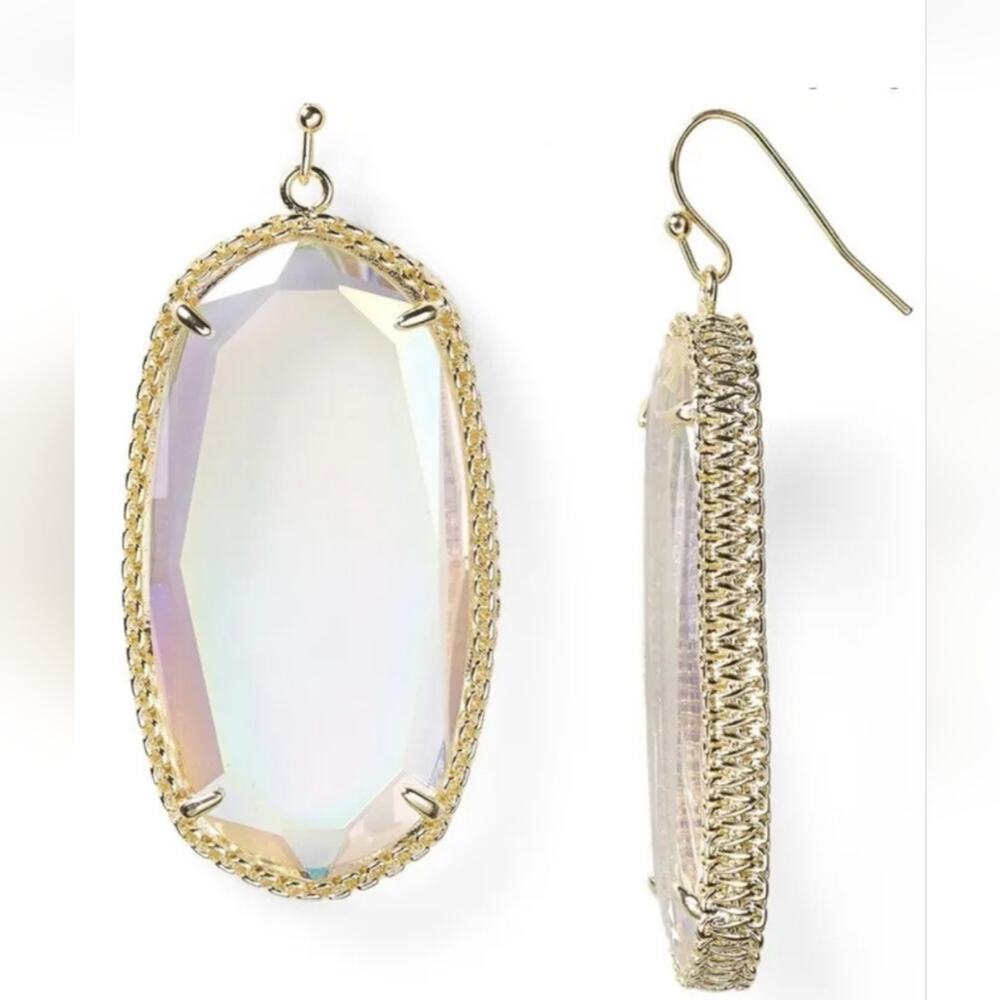 Kendra Scott Clear Iridescent Deily Earrings In Gold tone vintage and rare HTF